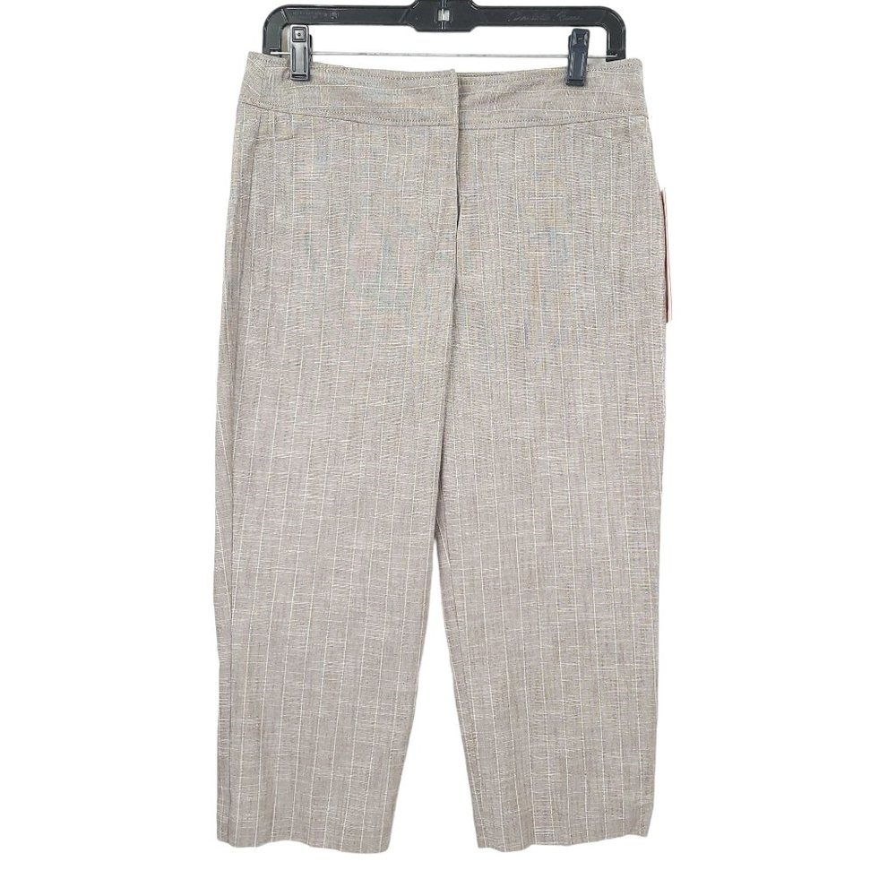 Sharagano Slim Leg Crop Dress Pant Womens Size 6 Career Striped Coco White NEW